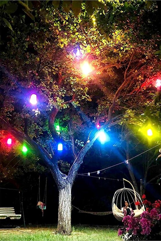 10 Adet Renk Renk Alaçatı Feneri Ağaç Feneri Düğün Kına Feneri 10 Watt Beyaz Işık Ampulleri Dahil