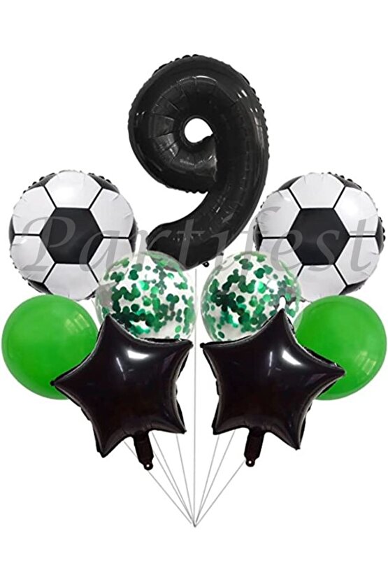 Futbol Konsept 9 Yaş Balon Set Maç Konsept Doğum Günü Set Yaş Balon Set