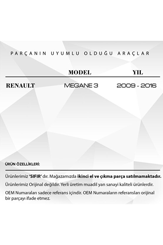 Renault Megane 3 Için Ön Tampon Bağlantı Spotu Set