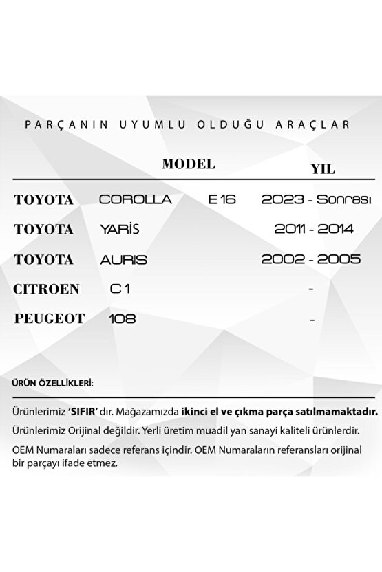 Toyota Corolla, Yaris, Auris Için Sağ Kapılar Iç Açma Kolu