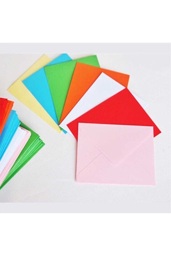 Renkli Zarf - Küçük Zarf - Oyun Zarfı - Minik Renkli - Doğum Günü Zarfı - 100 Adet - 7x9 Boyut
