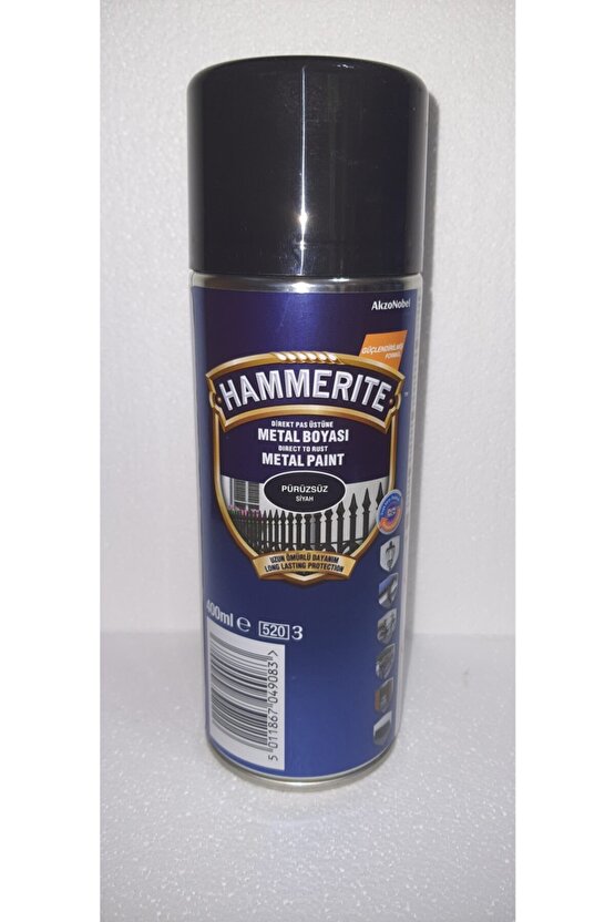 Hammerite Direkt Pas Üstü Pürüzsüz Metal Boyası Sprey Siyah 400 ML