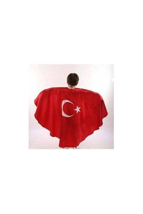 Türk Bayrak Pelerin Gösteri Kostümü - Kırmızı Ay Yıldızlı Bayrak Pelerin