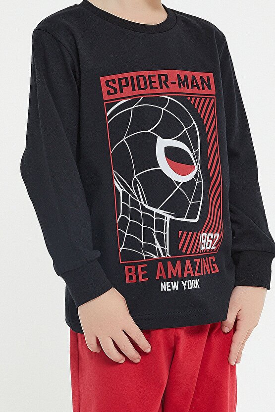 Spider Man Lisanslı Be Amazing Siyah Erkek Çocuk Uzun Kol Pijama Takım