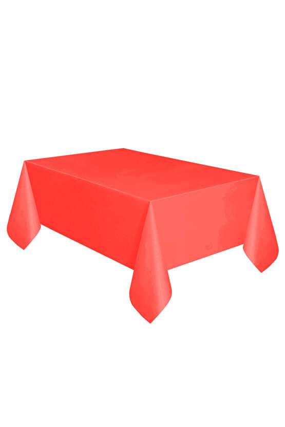 2 Adet Lacivert Renk Metalize Arka Fon Perdesi ve 1 Adet Plastik Kırmızı Renk Masa Örtüsü Set