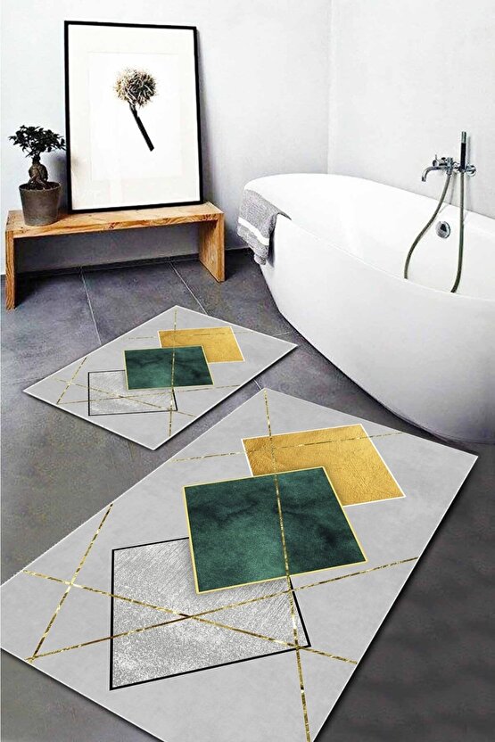 Banyo Paspas 2li Yeşil Gold Asimetrik