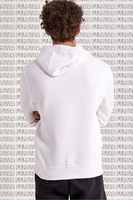 Full Zip Unisex Hoodie White Kapüşonlu Rahat Kalıp Sweatshirt Beyaz