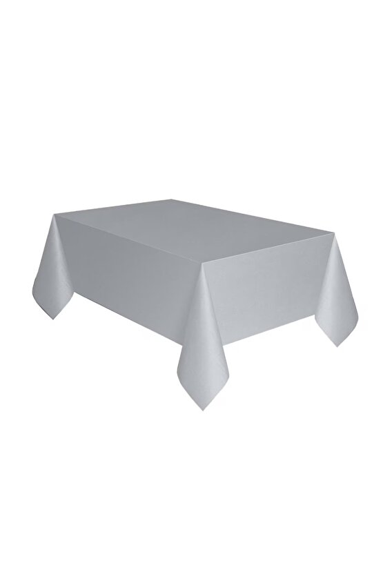 Masa Örtüsü ve Masa Eteği Set Plastik Gri Renk Masa Örtüsü Gümüş Renk Metalize Sarkıt Masa Eteği Set