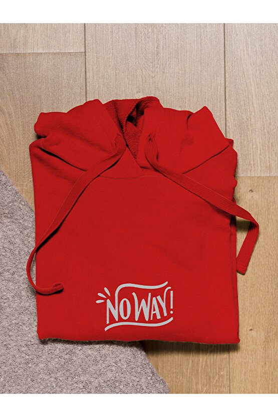 Noway Baskılı Tasarım 3 Iplik Kalın Gri Hoodie Sweatshirt