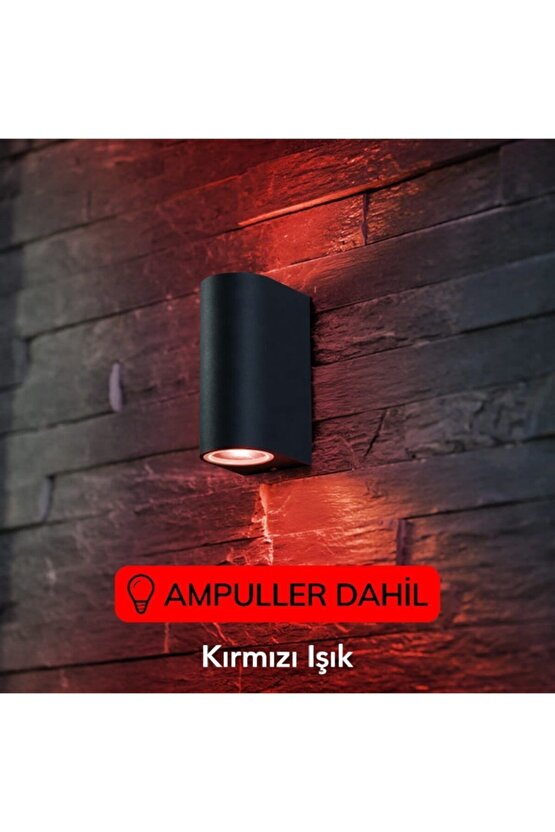 Dekoratif Çift Yönlü Siyah Aplik - Kırmızı Işık - Ampuller Dahil