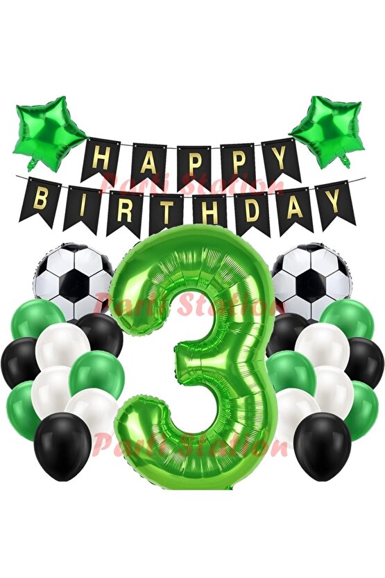 Futbol Maç Konsept Yeşil Rakam 3 Yaş Balon 100 cm Futbol Konsept Yeşil Parti Doğum Günü Balon Seti