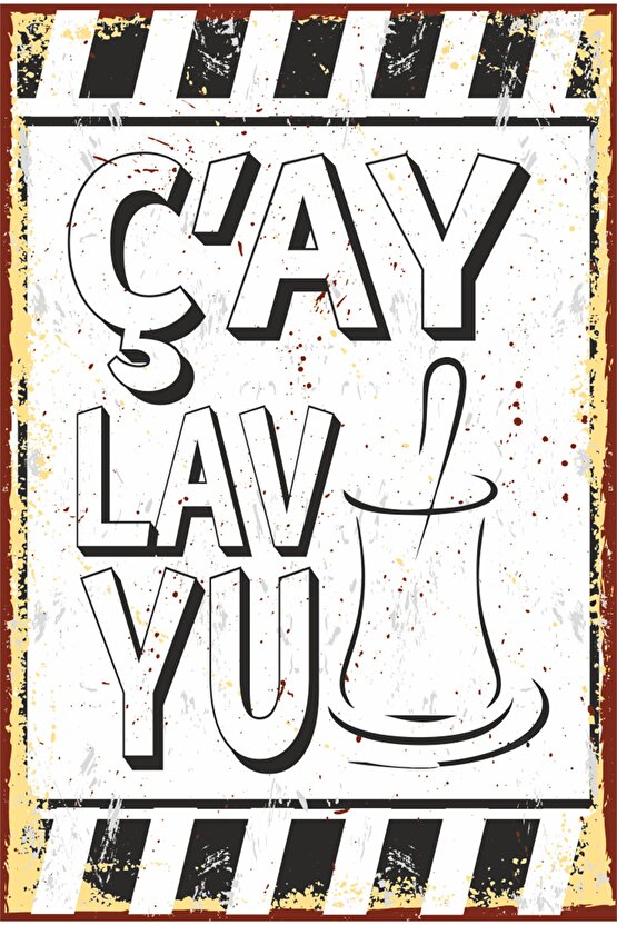 Çay Lav Yu Komik Çay Sözleri Mutfak Dekor Retro Ahşap Poster