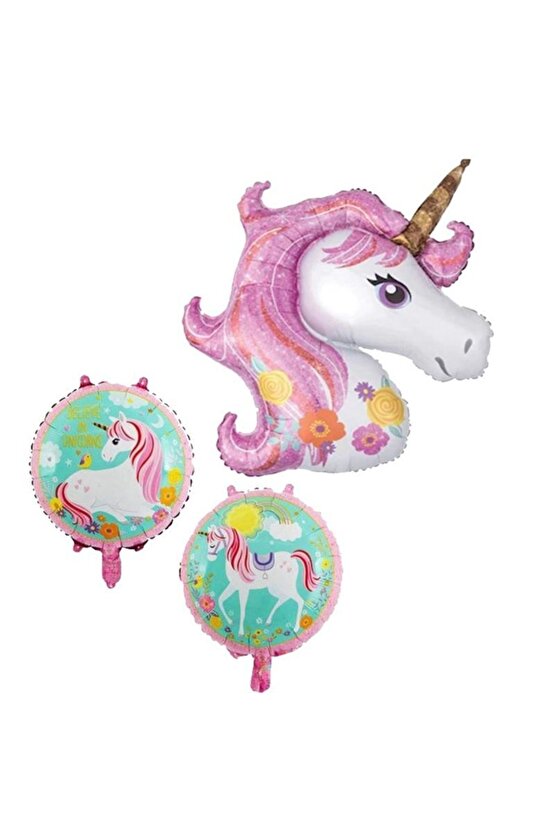 Pembe Unicorn Konsept 1 Yaş Balon Set Gökkuşağı Unicorn Doğum Günü Yaş Balon Set