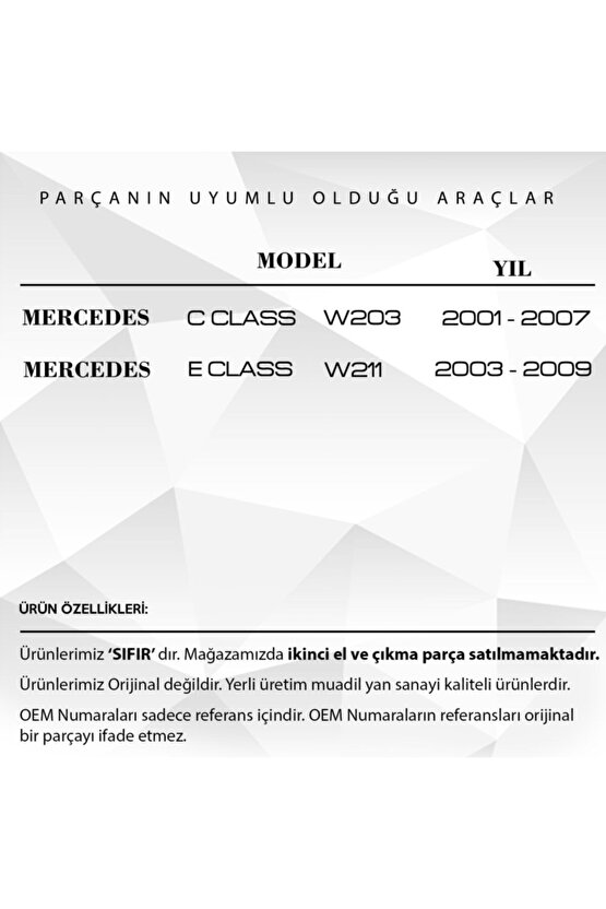 Mercedes C Class W203, E Class W211 Için Klima Klepe Kapak Kol Motor Dişli Seti