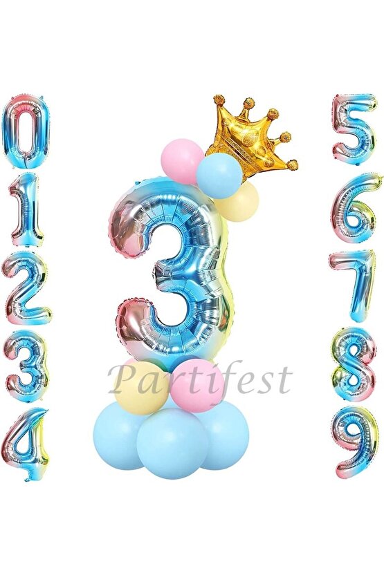 Unicorn Konsept 3 Yaş Rakam Balon Karşılama Seti Doğum Günü Parti Seti