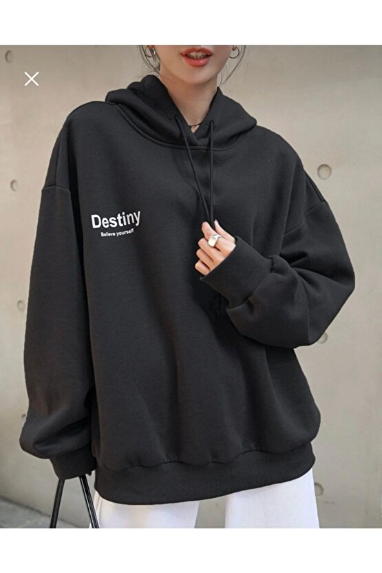 Kapşonlu Oversize Unisex Destiny Baskılı Sweatshirt