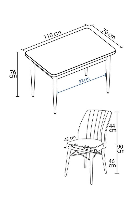 Pista Mdf Beyaz Mermer Desen Sabit 70x110 Cm 2 Sandalyeli Mutfak Masası Takımı