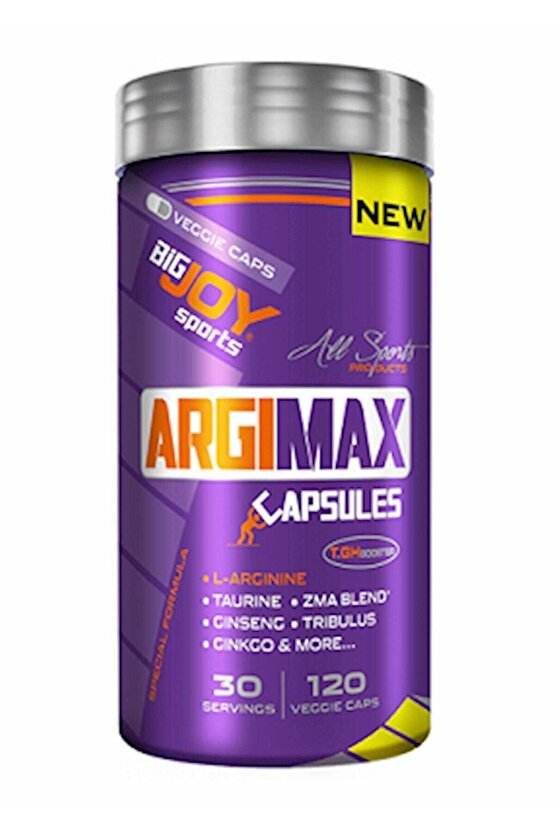 Argimax 120 Kapsül (1300MG ARJİNİN-500MG TAURİN-200MG TRİBULUS TERRESTRİS-100MG GİNSENG)amino Asit
