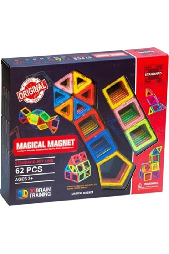 Original Magical Magnet 62 Parça - Orjinal Büyülü Mıknatıs - Mıknatıs Lego - Manyetik Lego Seti