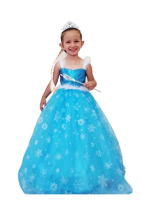 Kız Çocuk Mavi Elsa Kostüm
