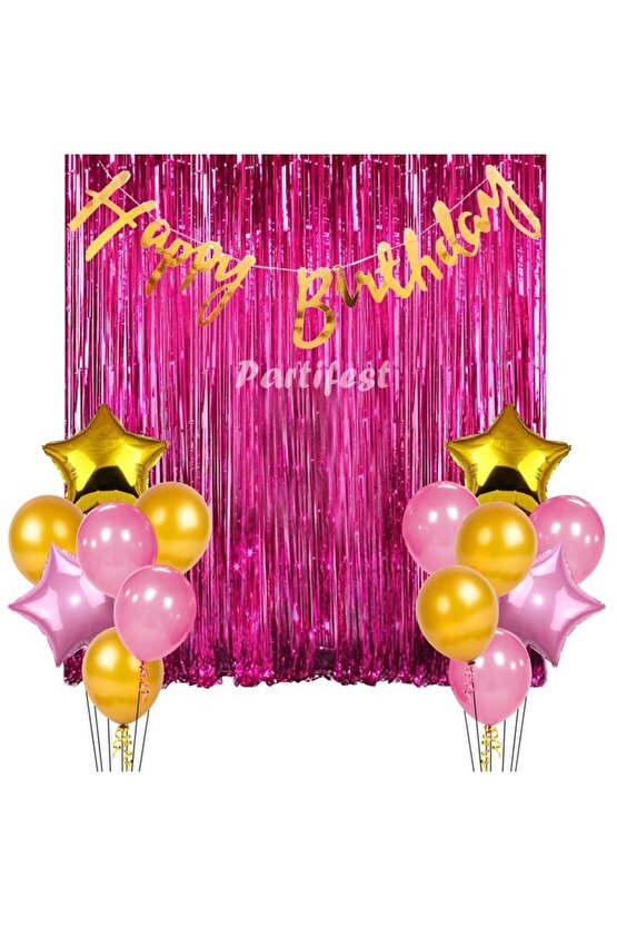 Pembe Balon Set Kız Çocuk Pembe Konsept Helyum Balon Set Pembe Renk Doğum Günü Set