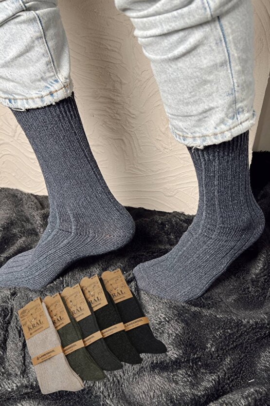 Erkek Ve Kadın Kışlık Termal Etkili (5Lİ PAKET) Lambswool Kuzu Yün Çorap