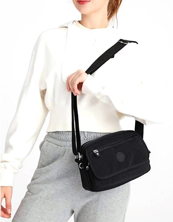 Smart Bags Kadın Postacı Çantası Krinkıl Kumaş 3166 Siyah