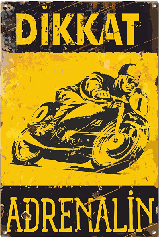 Dikkat Motor Adrenalin Uyarı Levhası Retro Ahşap Poster
