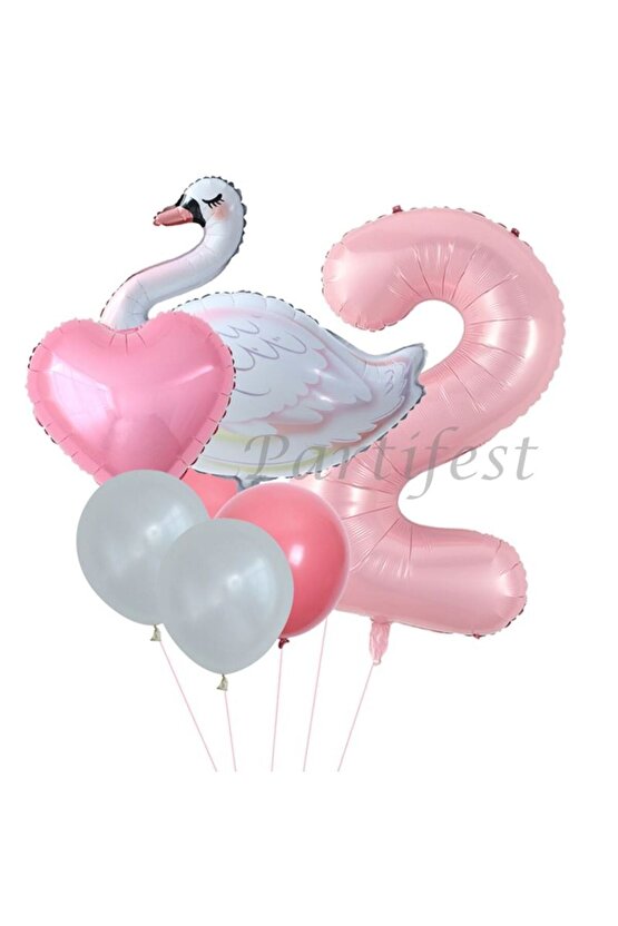 Kuğu 2 Yaş Balon Set Balon Folyo Set Konsept Kuğu Doğum Günü Set Yaş Balon