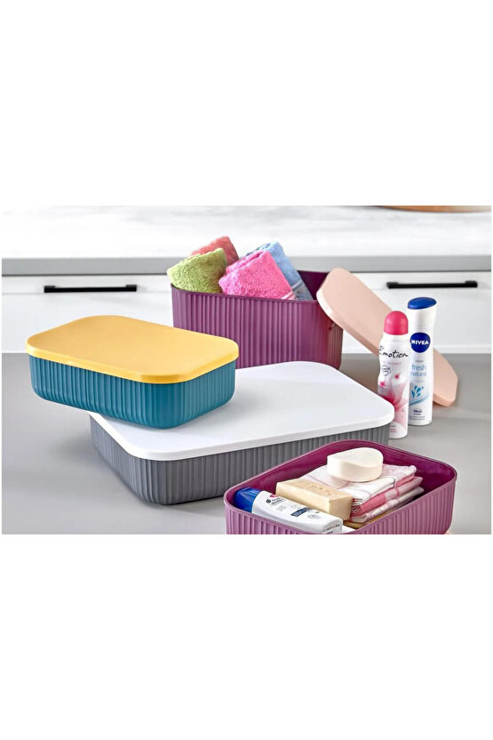 4 lü Mutfak Çok Amaçlı Renkli Saklama Kabı Kutusu - ( 3,2 lt 3,2 lt 6,2 lt 6,8 lt ) (BPA Free)