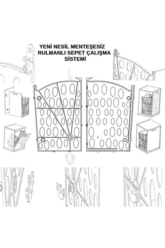 Yeni Nesil Menteşesiz Çamaşır Sepeti Mekanizması - Beyaz