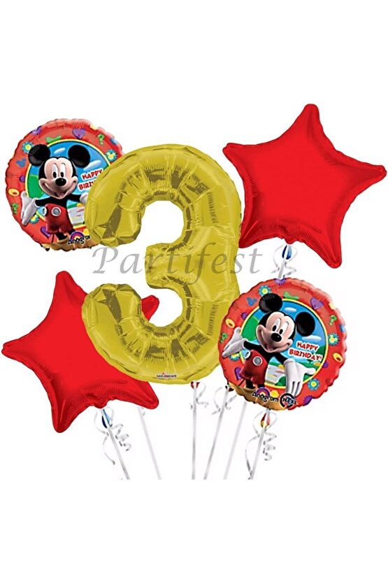 Mickey Mouse 3 Yaş Balon Set Mickey Mouse Folyo Balon Set Konsept Doğum Günü Set Yaş Balon