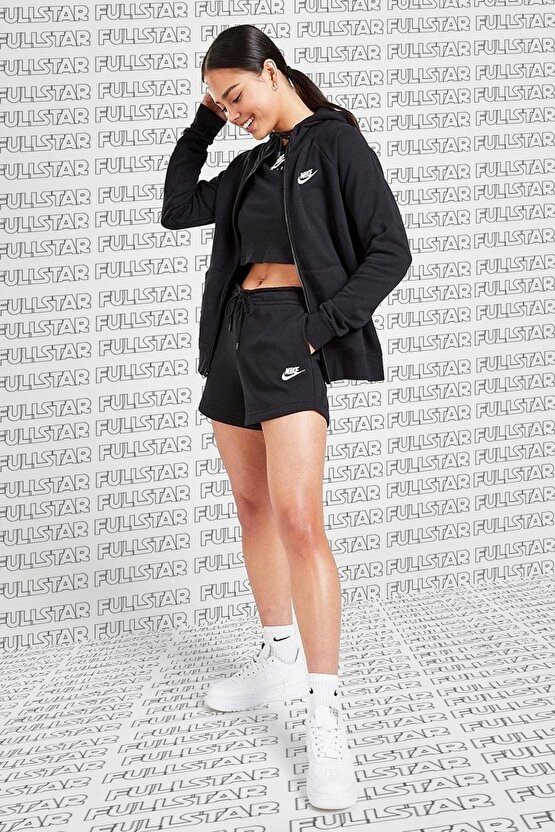Sportswear Essential Womens French Terry Shorts Siyah Pamuklu Siyah Şort