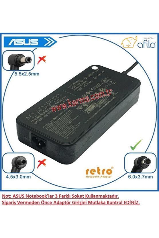 Asus TUF Gaming FX705DT-H7115, FX705DU, FX705DY Notebook Adaptörü, Laptop Şarj Cihazı 120W