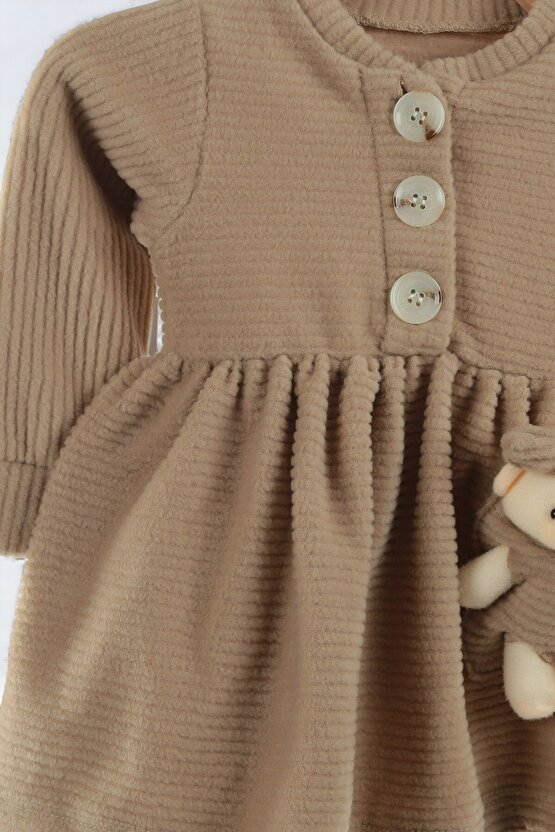 Kız Bebek Bayramlık Ayıcıklı Fitilli Ve Boneli Elbise  Doğum Günü Elbisesi  Hediyelik Yenidoğan