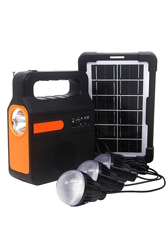 Güneş Enerji Panelli Solar Güç Sistemi Powerbank Kamp Doğa Balık Karavan Fener Fm Bluetoth Müzik