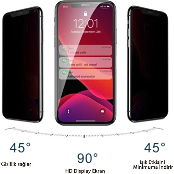 Wontis Motorola One Fusion+ Privacy Hayalet Cam Ekran Koruyucu Siyah