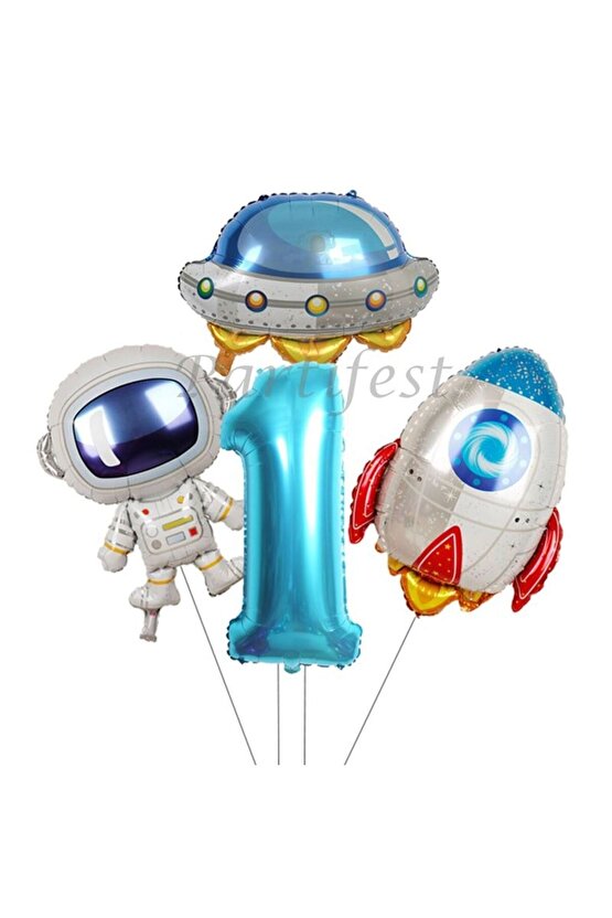 Uzay Kozmik Galaksi Astronot 1 Yaş Balon Set Yıldız Balon Folyo Set Konsept Doğum Günü Set