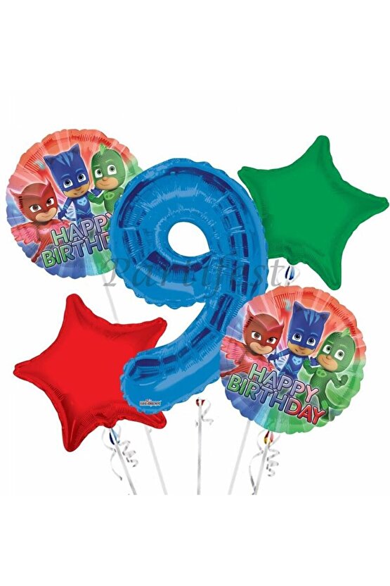 Pjmasks 9 Yaş Balon Set Pijamaskeliler Folyo Balon Set Konsept Doğum Günü Set Yaş Balon