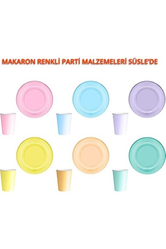 Macaron Lila Renk Pastel Mor Renk Kağıt Tabak Bardak Seti 8 Adet Pembe Sarı Mor Yeşil Mavi Renk