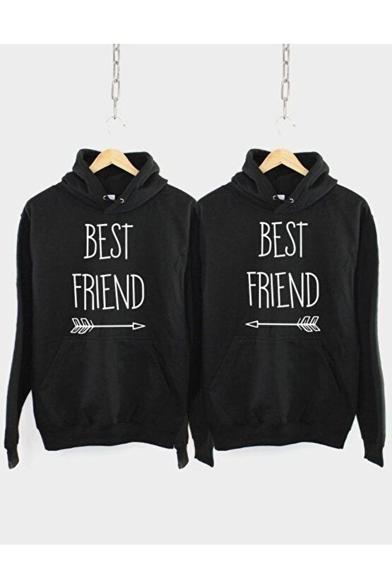 Oversize Best Friend Tasarım Ikili Paket Siyah Sweatshirt