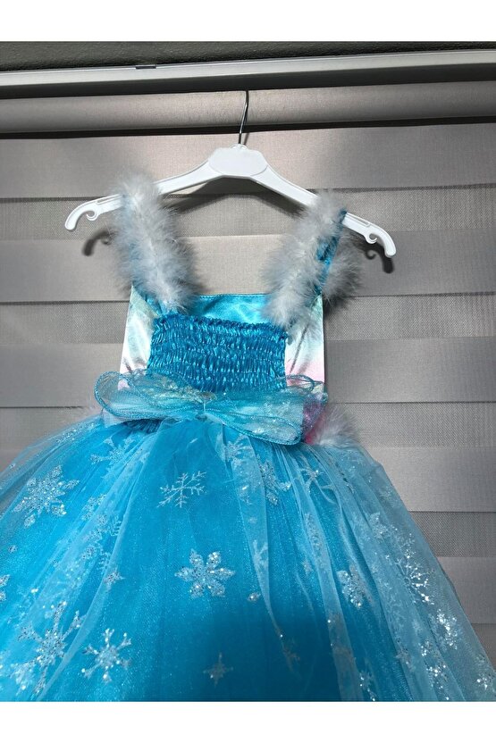Çocuk Mavi Simli Karlar Ülkesi Tarlatanlı Elsa Kostümü