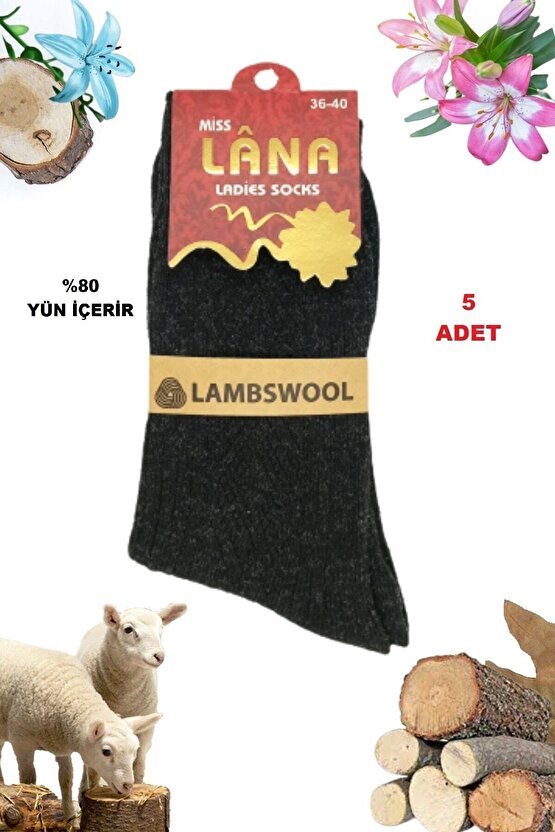 Kışlık Yün Çorap (5 ÇİFT - ADET) Lambswool Özel Kuzu Yünlü Kadınlar Için Termal Özellikli