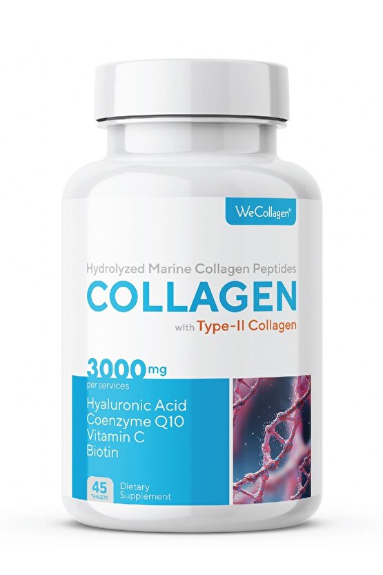 WeCollagen® 45 Tablet Type2 - 3000mg Kolajen Tip 1-3 Arı Sütü Biotin %100 Saf Diyet Takviyesi