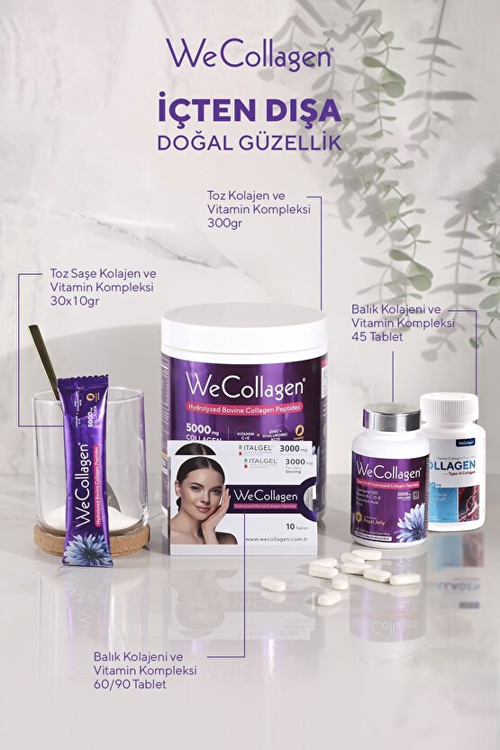 WeCollagen® 45 Tablet - 3000mg Kolajen Tip 1-2-3 Arı Sütü Biotin %100 Saf Ve Doğal Diyet Takviyesi