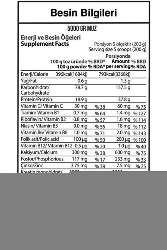 Progainer Muz Muzlu Aromalı Karbonhidrat Tozu Güç , Hacim Takviye 5000 gr