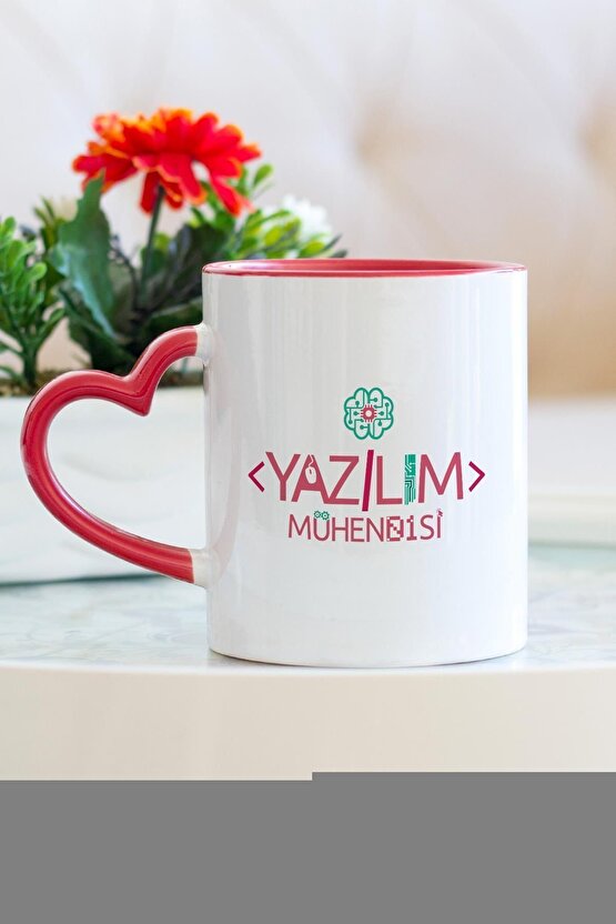 Yazılım Mühendisi Temalı Hediye Kalpli Kupa Bardak Porselen A Kalite