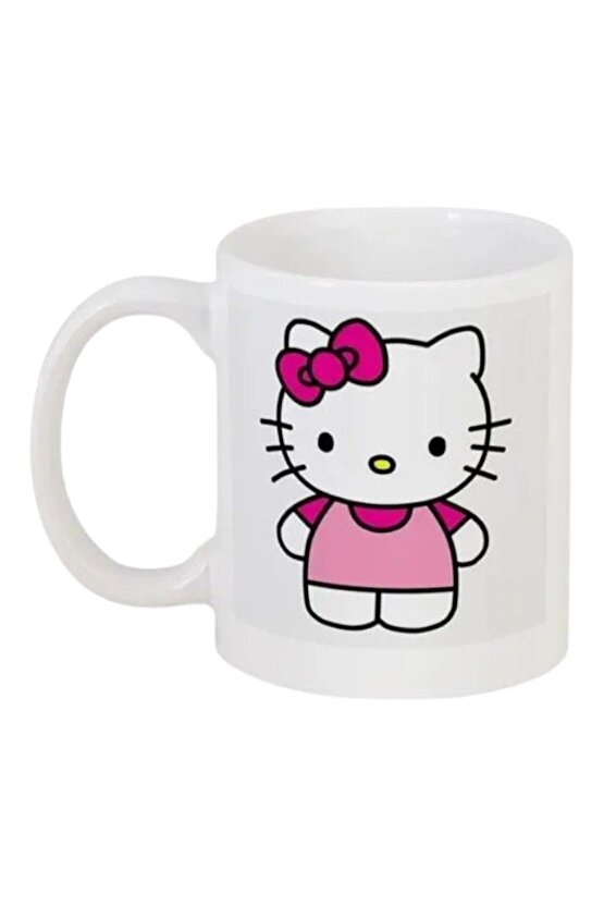 Sevimli Hello Kitty Temalı Beyaz Kupa Bardak Porselen v2