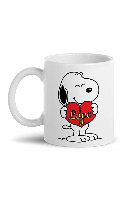 I Love You Snoppy Joe Cool Temalı Beyaz Kupa Bardak Sevgiliye Arkadaşa Hediye