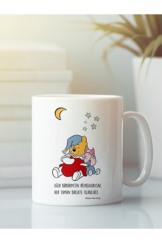 Baskıpass Beyaz Porselen Kupa Bardak Winnie The Pooh Aşk Dostluk Arkadaşlık Kardeşlik Sevgi